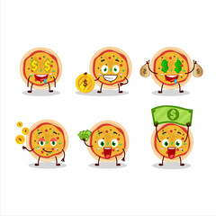 Greek pizza cartoon character with cute emoticon bring money