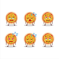 Cartoon character of greek pizza with sleepy expression
