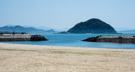 Obraz premium Beautiful beach at Roadside Station Kazahaya-no-sato Fuwari - Matsuyama, Ehime prefecture, Japan