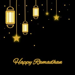 Happy Ramadhan and gold lanterns