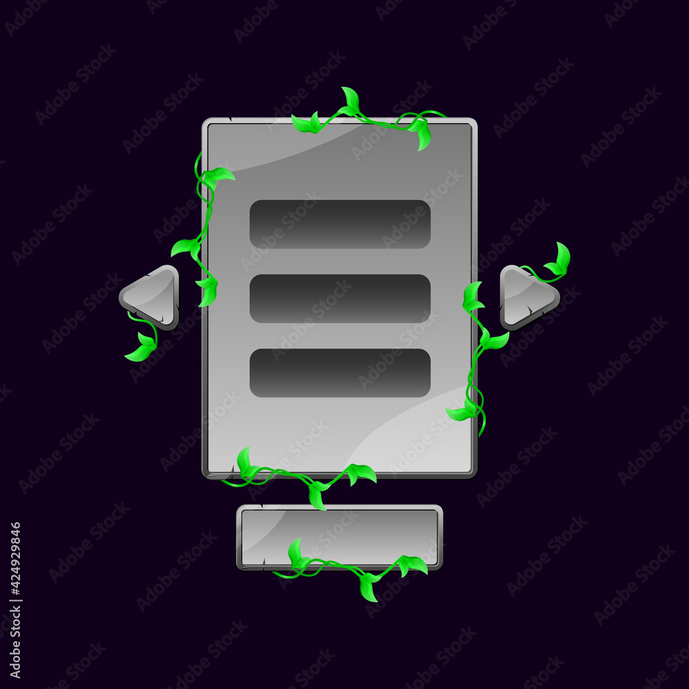 Poster set of stone leaves game ui board pop up for gui asset elements vector illustration