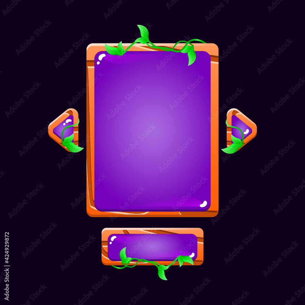 Poster set of glossy wooden leaves game ui board pop up for gui asset elements vector illustration