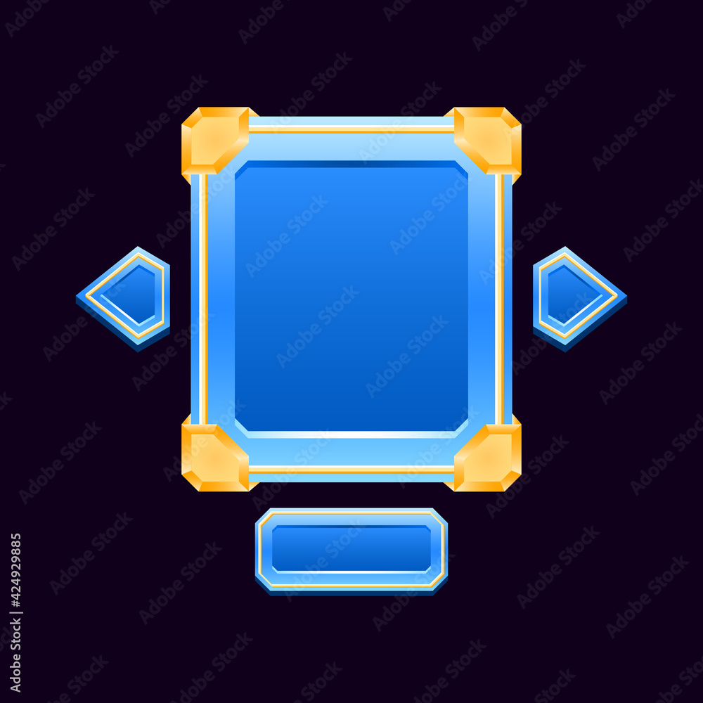 Poster set of futuristic golden diamond game ui board pop up for gui asset elements vector illustration