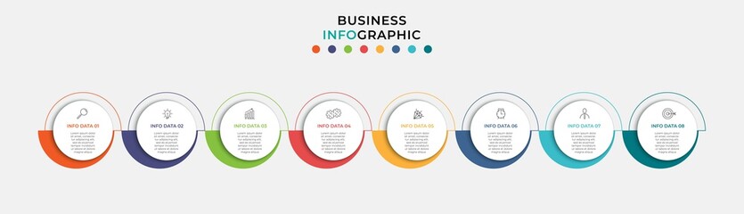 Vector Infographic design business template with icons and 8 options or steps. Can be used for process diagram, presentations, workflow layout, banner, flow chart, info graph