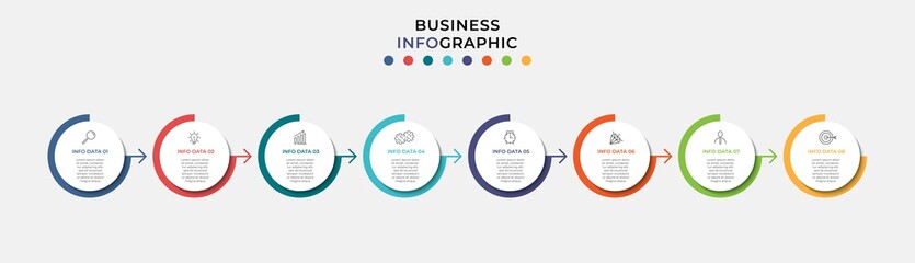 Vector Infographic design business template with icons and 8 options or steps. Can be used for process diagram, presentations, workflow layout, banner, flow chart, info graph
