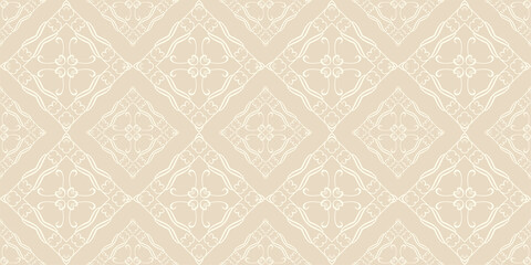 Vintage background pattern with retro style ornament on beige background. Wallpaper texture for your design. Vector graphics