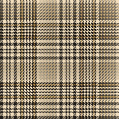 Tartan plaid pattern glen in black, gold brown, beige. Tweed background vector graphic for spring autumn jacket, coat, skirt, trousers, blanket, throw, other modern everyday fashion fabric print.