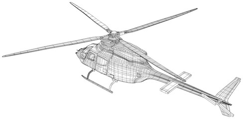 Flying helicopter. EPS10 format. Wire-frame Vector created of 3d. Helicopter isolated on the white background.