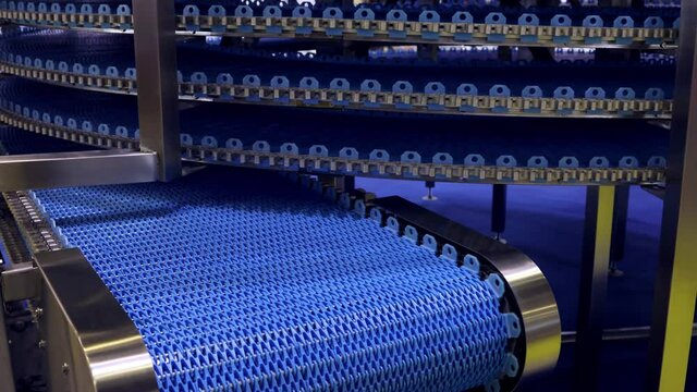 moving empty conveyor belt in production or factory