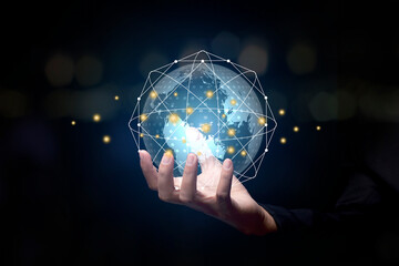 Businessman holding global network connection. concept of global business.