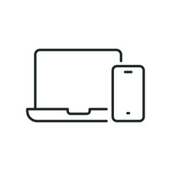 Laptop and mobile phone line icon. Simple outline style. Desktop, device, screen, display, smartphone, responsive concept. Vector illustration isolated on white background. EPS 10.