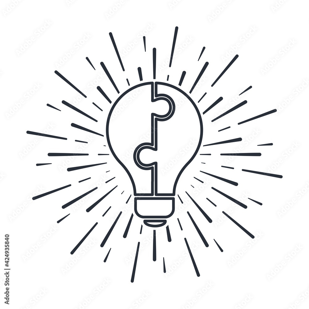 Poster light bulb as a folded puzzle and fireworks. profitable cooperation. affiliate program. vector illus