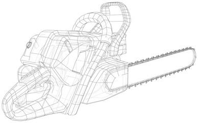 Chainsaw gasoline cutter machinery technology. EPS10 format. Wire-frame Vector created of 3d.