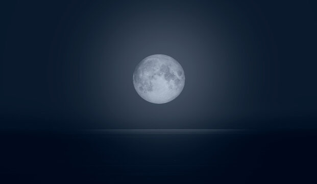 Night sky with Blue moon , calm sea in the foreground  "Elements of this image furnished by NASA