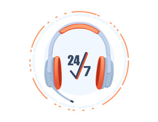 Call center service icon with phone handset and 24-7 vector illustration on white background