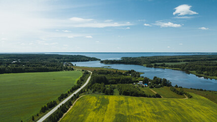 Aerial view over the rural landscape in Russia