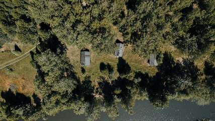 Beautiful aerial view of the landscape river in Russia. River Volga