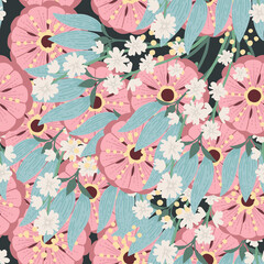 Seamless pattern of decorative colorful floral collection with leaves vector illustration