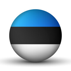 Fototapeta premium Glass light ball with flag of Estonia. Round sphere, template icon. Estonian national symbol. Glossy realistic ball, 3D abstract vector illustration highlighted on a white background. Big bubble