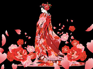 Japanese Kimono_peony&ball_red