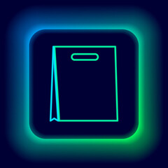 Glowing neon line Paper shopping bag icon isolated on black background. Package sign. Colorful outline concept. Vector