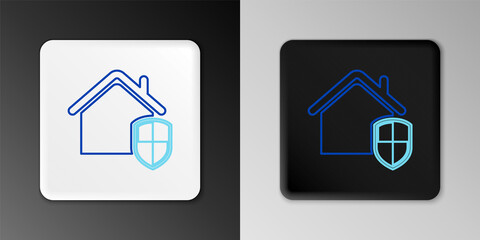 Line House under protection icon isolated on grey background. Home and shield. Protection, safety, security, protect, defense concept. Colorful outline concept. Vector