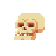 Prehistoric human skull. Isolated pixel art vector illustration. Design for logo and mobile app. 8-bit sprite.