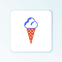 Line Ice cream in waffle cone icon isolated on white background. Sweet symbol. Colorful outline concept. Vector