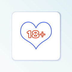 Line 18 plus content heart icon isolated on white background. Adults content only icon. Colorful outline concept. Vector