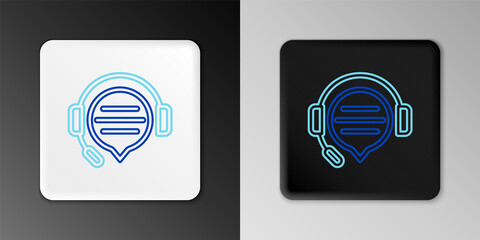 Line Headphones with speech bubble chat icon isolated on grey background. Support customer service, hotline, call center, faq, maintenance. Colorful outline concept. Vector