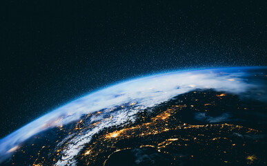 Planet earth globe view from space showing realistic earth surface and world map as in outer space point of view . Elements of this image furnished by NASA planet earth from space photos. © InfiniteFlow