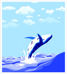 vector image of a jumping whale in the ocean
