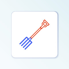 Line Garden pitchfork icon isolated on white background. Garden fork sign. Tool for horticulture, agriculture, farming. Colorful outline concept. Vector