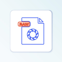 Line RAW file document. Download raw button icon isolated on white background. RAW file symbol. Colorful outline concept. Vector