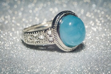 Silver ring with aquamarine