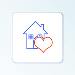 Line House with heart shape icon isolated on white background. Love home symbol. Family, real estate and realty. Colorful outline concept. Vector