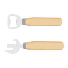 Classic shape beer bottle and can openers isolated on white background.