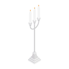Candles in candlestick, vintage candle holder and candelabrum isolated on white background