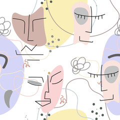 Face line pattern Abstract drawing seamless print