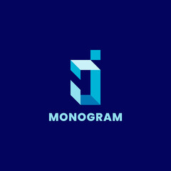Simple and minimalist 3d colorful isometric letter J monogram initial logo