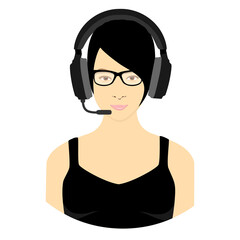 How can I help you? Beautiful call center worker in headphones are working