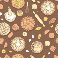 Kitchenware  for baking pies.  Vector  pattern.