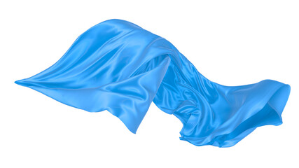 Beautiful flowing fabric of blue wavy silk or satin. 3d rendering image.