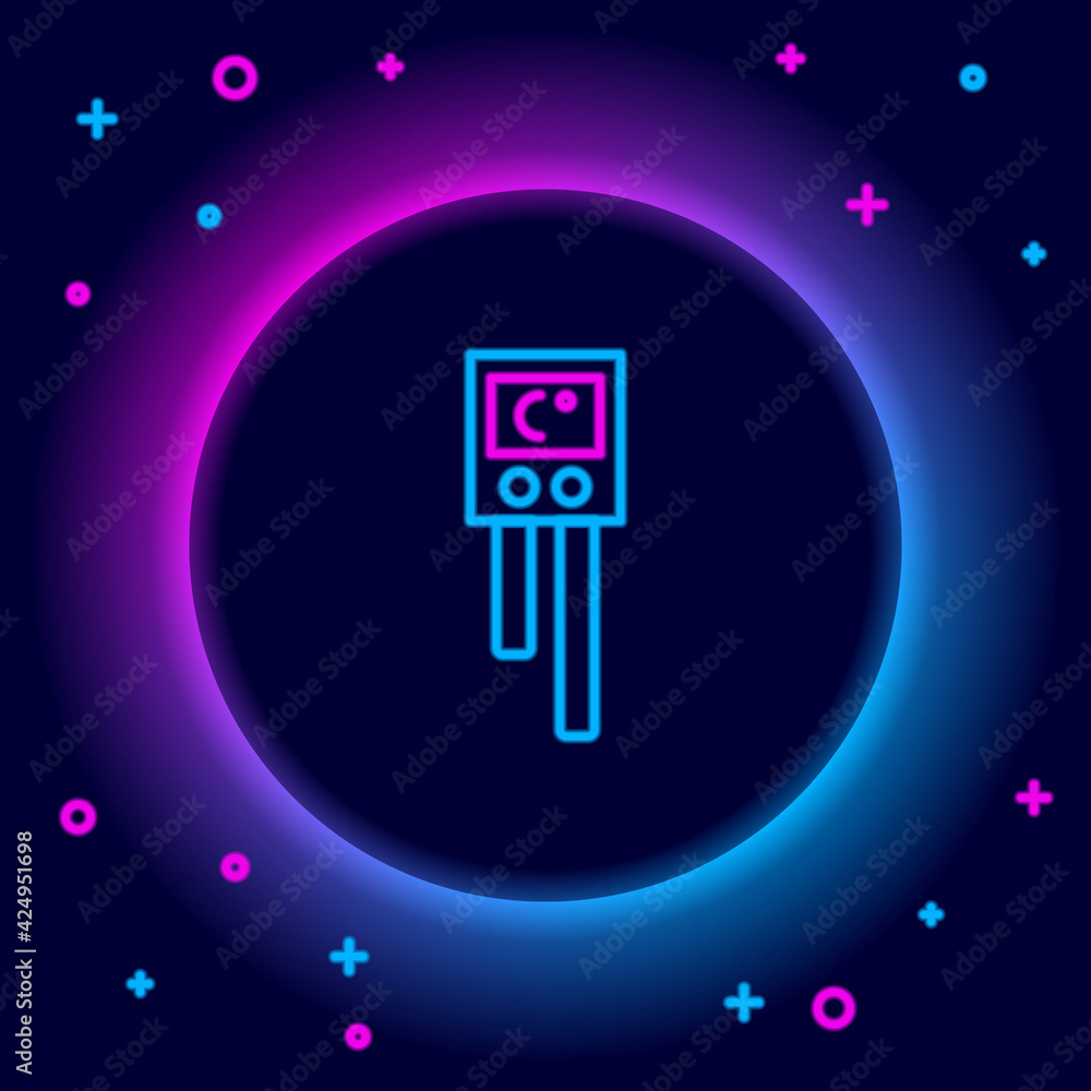 Poster glowing neon line temperature and humidity sensor icon isolated on black background. colorful outlin