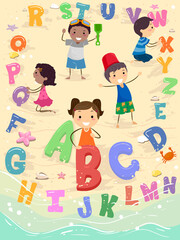 Obraz na płótnie Canvas Stickman Kids Alphabet Beach Play Illustration