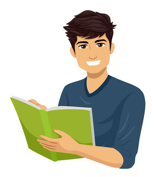 man reading green book, smiling clip art preview