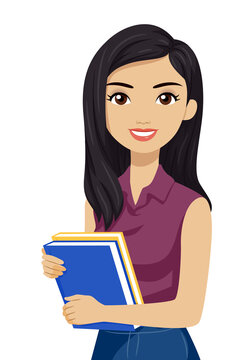 smiling woman holding books clip art preview