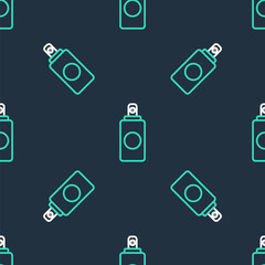 Line Spray can for air freshener, hairspray, deodorant, antiperspirant icon isolated seamless pattern on black background. Vector