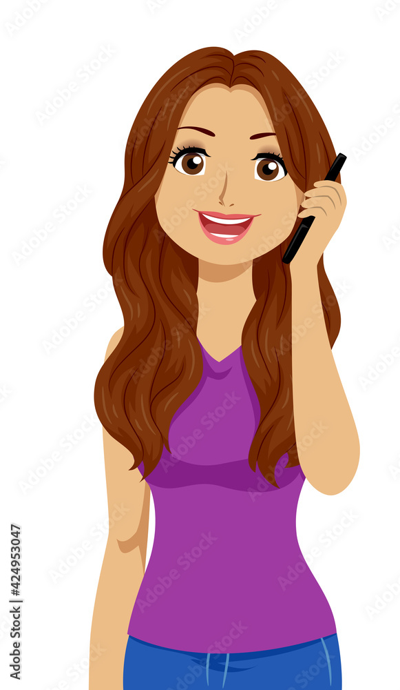 Poster teen girl hispanic call mobile phone illustration