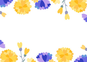 ハート型黄色と青の花の横長フレーム